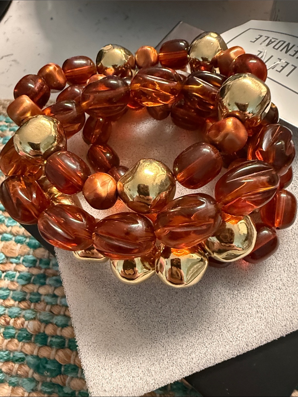 Amber and Gold Multi-Strand Beaded Stretch Bracelet